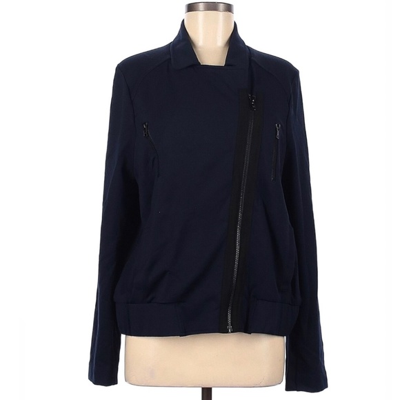CAbi Chance Navy Blue Asymmetrical Zip-Front Moto Jacket size Medium - Picture 2 of 16